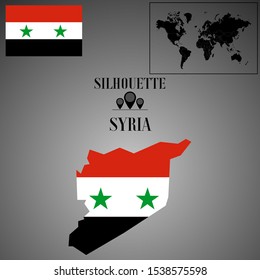 Islam Syria outline world map silhouette vector illustration, creative design background, national country flag, objects, element, symbols from countries all continents set.