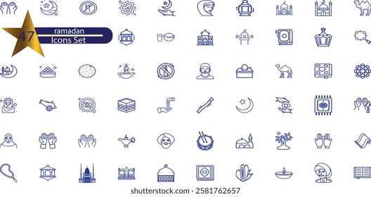 Islam thin black line icons set vector illustration