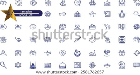 Islam thin black line icons set vector illustration