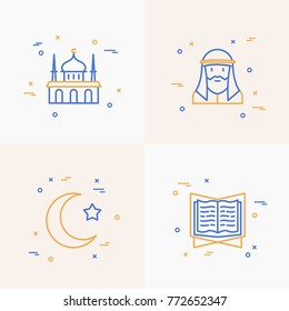 Islam thin line icons set: mosque, prayer, koran, muslim, moon. Modern vector illustration.