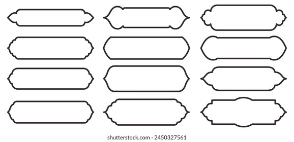 Islam traditional windows or doors horizontal shape collection for borders or separator design. Set of outline Mosque muslim frame