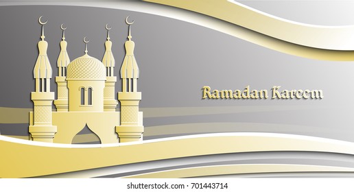 Islam vector illustration for Ramadan Kareem. Beautiful traditional greeting card. Islamic background. Decorated by layers of paper cutting frames. Banner design