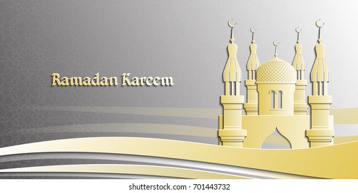 Islam vector illustration for Ramadan Kareem. Beautiful traditional greeting card. Islamic background. Decorated by layers of paper cutting frames. Banner design