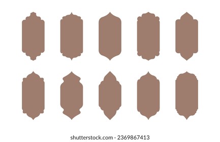 Forma vectorial del Islam, arco indio, marco árabe, adorno ramadán, puerta o ventana islámica, icono del oro oriental. Ilustración oriental aislada en fondo blanco