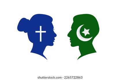 Islam vs Christianity. Vector illustration of a woman and a man on a white background.