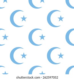 Islam white and blue seamless pattern for web design. Vector symbol