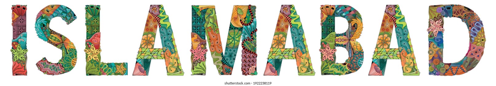 Islamabad city is the capital of Pakistan. Vector decorative zentangle object for decoration
