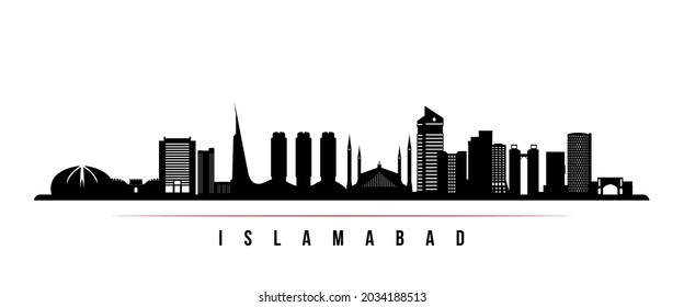 Islamabad skyline horizontal banner. Black and white silhouette of Islamabad, pakistan. Vector template for your design. 