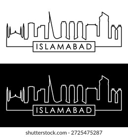 Horizonte de Islamabad. Estilo lineal. Una sola línea. Archivo de Vector editable.
