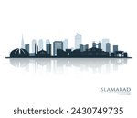 Islamabad skyline silhouette with reflection. Landscape Islamabad, Pakistan. Vector illustration.