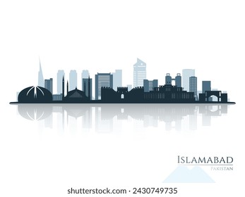 Silueta del horizonte de Islamabad con reflejo. Paisaje en Islamabad, Pakistán. Ilustración vectorial.