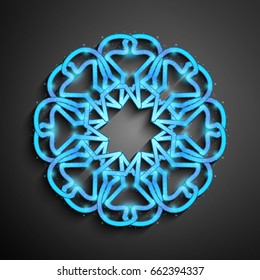 Islamic 3D glowing ornament, arabic style mandala. Vector illustration