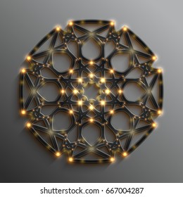 Islamic 3D glowing ornament, arabic style mandala. Vector illustration