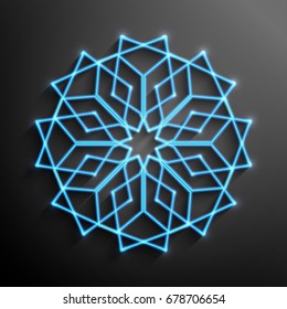 Islamic 3D glowing ornament, arabic style mandala. Vector illustration