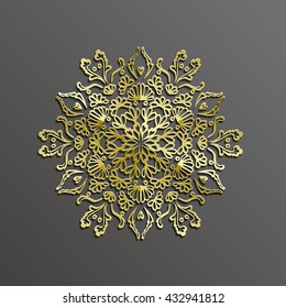 Islamic 3d gold on dark mandala round ornament background architectural muslim texture.3d template for islamic design.Can be used for brochures invitations in islamic style,persian motif