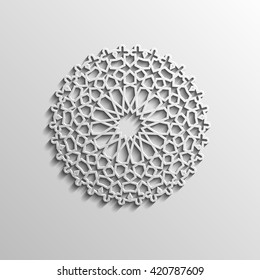 Islamic 3d light grey background architectural muslim texture.3d template for islamic design.Can be used for brochures invitations in islamic style.Round mandala symmetry