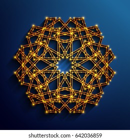 Islamic 3D ornament. Vector neon glowing, mandala background. Arabic style Ramadan Kareem.
