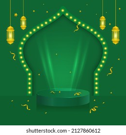 Islamic 3d podium display ramadan sale. Eid al fitr sale banner. Vector illustration