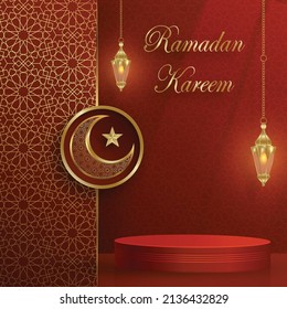 Islamic 3d podium round stage for Eid Mubarak, Ramadan Kareem, Muharram, Iftar, mawlid, isra miraj on color background