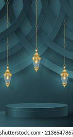 Islamic 3d podium round stage for Eid Mubarak, Ramadan Kareem, Muharram, Iftar on color background