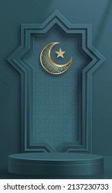 Islamic 3d podium round stage for Eid Mubarak, Ramadan Kareem, Muharram, Iftar on color background