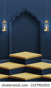 Islamic 3d podium round stage for Eid Mubarak, Ramadan Kareem, Muharram, Iftar on color background