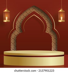 Islamic 3d podium round stage for Eid Mubarak, Ramadan Kareem, Muharram, Iftar on color background