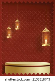 Islamic 3d podium round stage for Eid Mubarak, Ramadan Kareem, Muharram, Iftar on color background