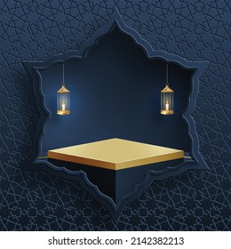 Islamic 3d podium round stage for Eid Mubarak, Ramadan Kareem, Muharram, Iftar on color background