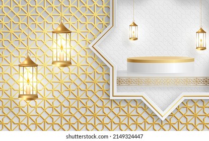3d podio islámico en escena redonda para Eid Mubarak, Ramadan Kareem, Muharram, Iftar en fondo de color