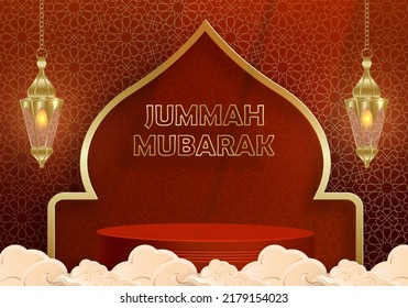 Islamic 3d podium round stage for Jumma Mubarak on color background