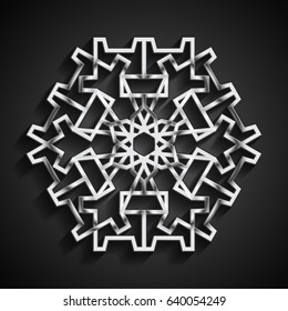 Islamic 3D silver ornament. Vector round mandala background. Architecture design in arabic style.
