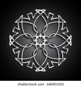 Islamic 3D silver ornament. Vector round mandala background. Architecture design in arabic style.