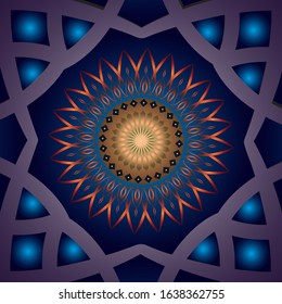 Islamic abstract background, Mandala Design, Ornamental, vector blue illustration.