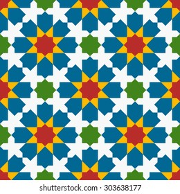 Islamic abstract geometric background. Seamless pattern.Traditional tile ornament. Vector illustration. 