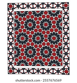 Islamic abstract motif pattern. Decorative geometric background in red, black, and white color.