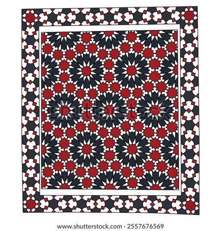 Islamic abstract motif pattern. Decorative geometric background in red, black, and white color.