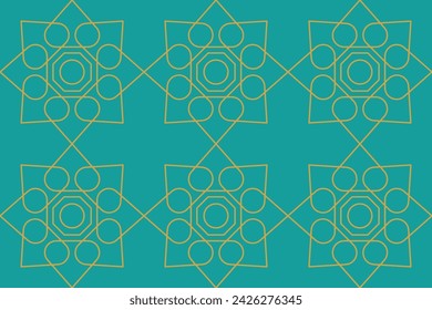 Islamic abstract ornament seamless pattern design print fashion design Gold vector abstract template green blue background Decorative lattice Arabic style Textile fabric wrapping paper wallpapers