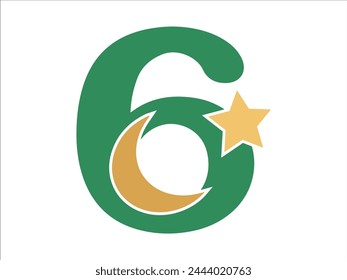 Islamic Alphabet Number 6 Illustration