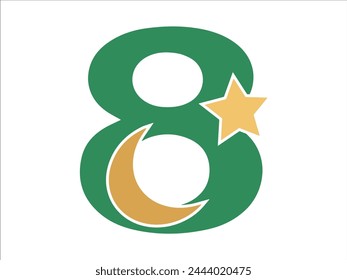 Islamic Alphabet Number 8 Illustration