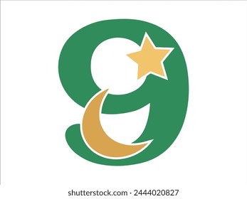 Islamic Alphabet Number 9 Illustration