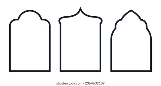 Islamic, arab vector line window, door icon set