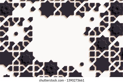 Islamic arabesque design greeting card for Ramadan Kareem,Arabic ornamental black and white detail of mosaic