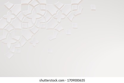 Islamic Arabesque Design Greeting Card For Ramadan Kareem,Arabic Ornamental Monochrome Detail Of Mosaic Isolated On A Light Background