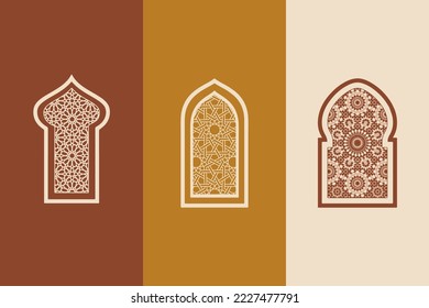 Islamic arabian oriental style windows, doors, and arches poster set mid century vector image. Moroccan contemporary abstract geometric.