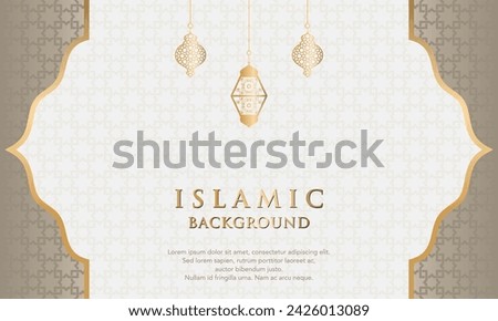 Islamic arabic abstract elegant blue background with golden luxury border frame