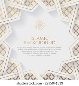 Islamic Arabic Arabesque Ornament Border Luxury Abstract White Background with Copy Space for Text