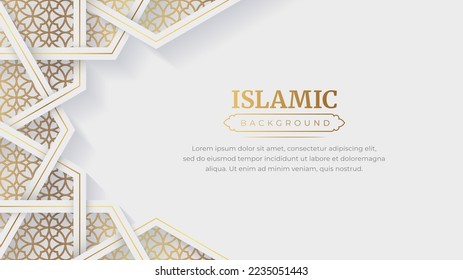 Islamic Arabic Arabesque Ornament Border Luxury Abstract White Background with Copy Space - Shutterstock ID 2235051443