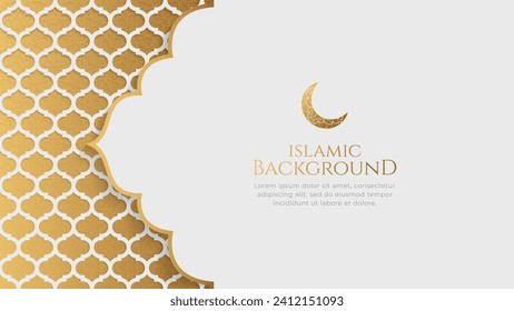 Islamic Arabic Arabesque Ornament Pattern Luxury Golden White Background with Copy Space