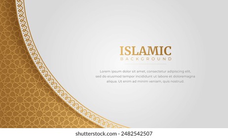 Islamic Arabic Arabesque Ornament Pattern Luxury Golden White Background with Copy Space	